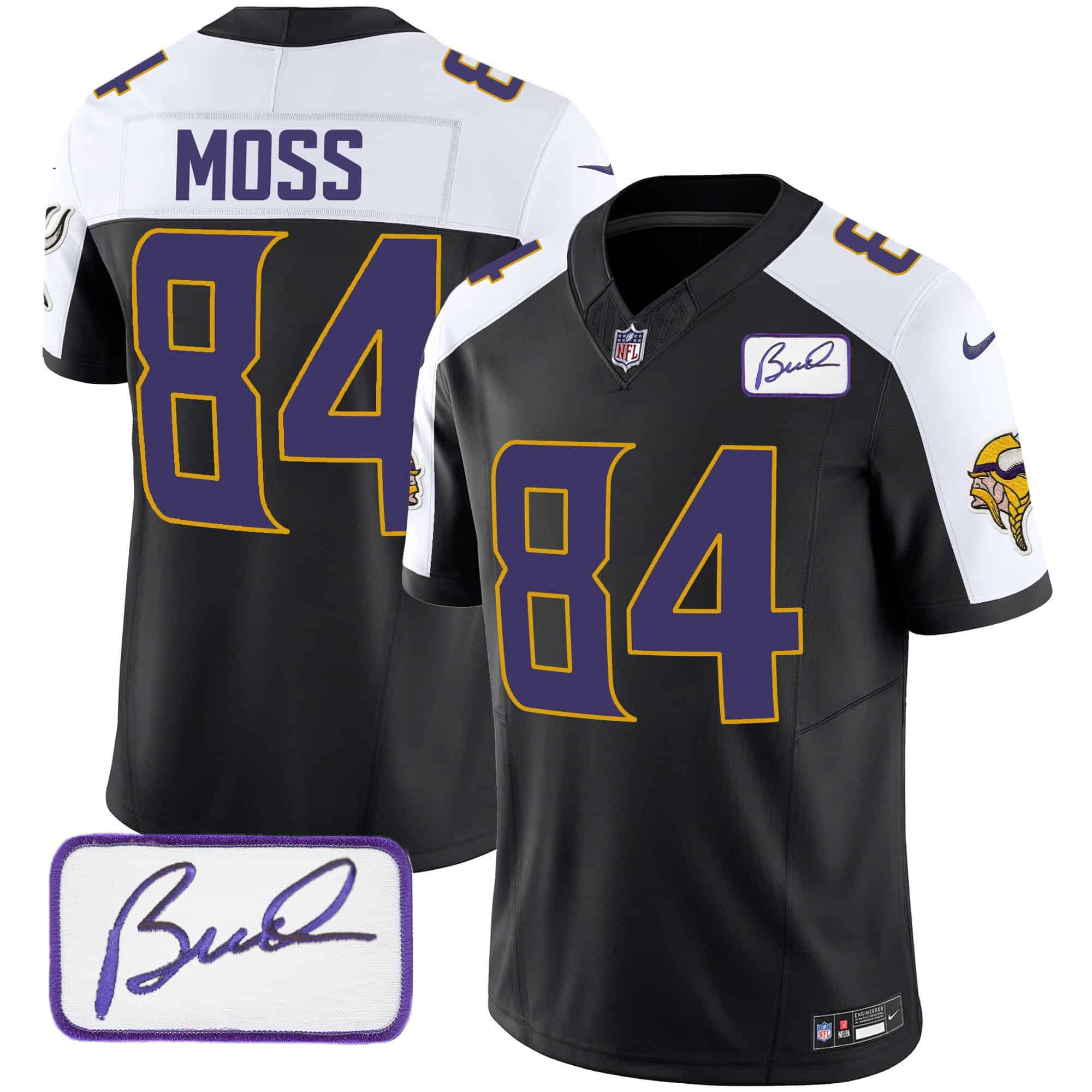 Men Minnesota Vikings #84 Moss Black 2024 Nike Bud Grant Patch Classic Limited NFL Jersey style 1